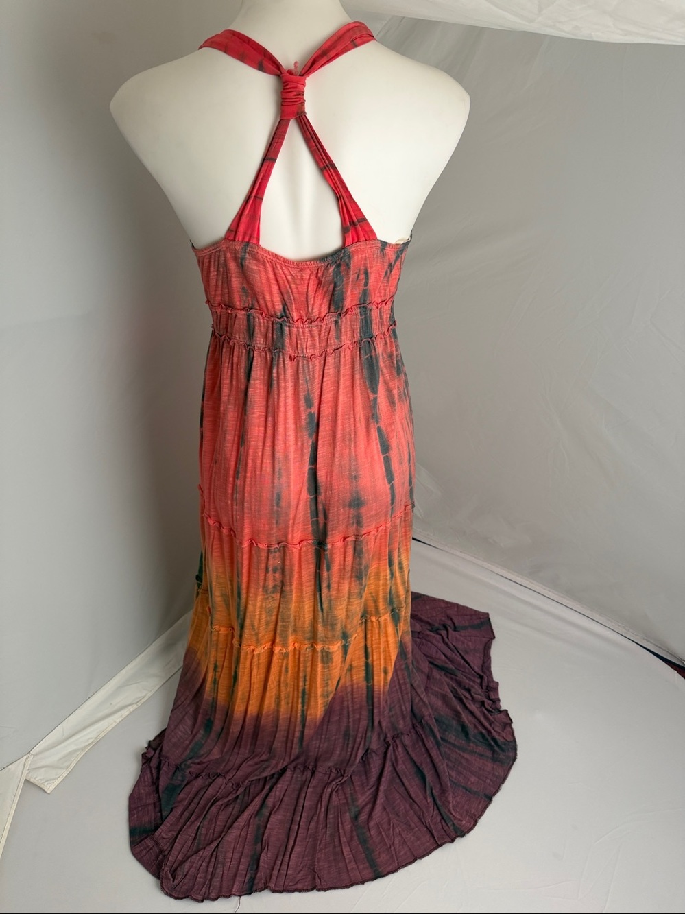 Hale Bob Cabana multicolor pink orange purple tie-dye beaded halter maxi dress M - Picture 4 of 10